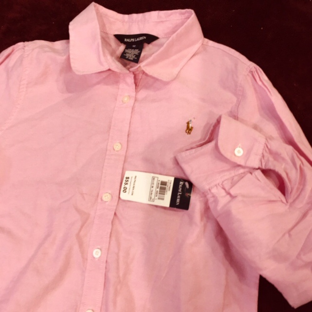 🎀 NWT Polo Ralph Lauren Girls Pink Cotton Poplin Shirt Dress Size 12 🌸 - Picture 3 of 4